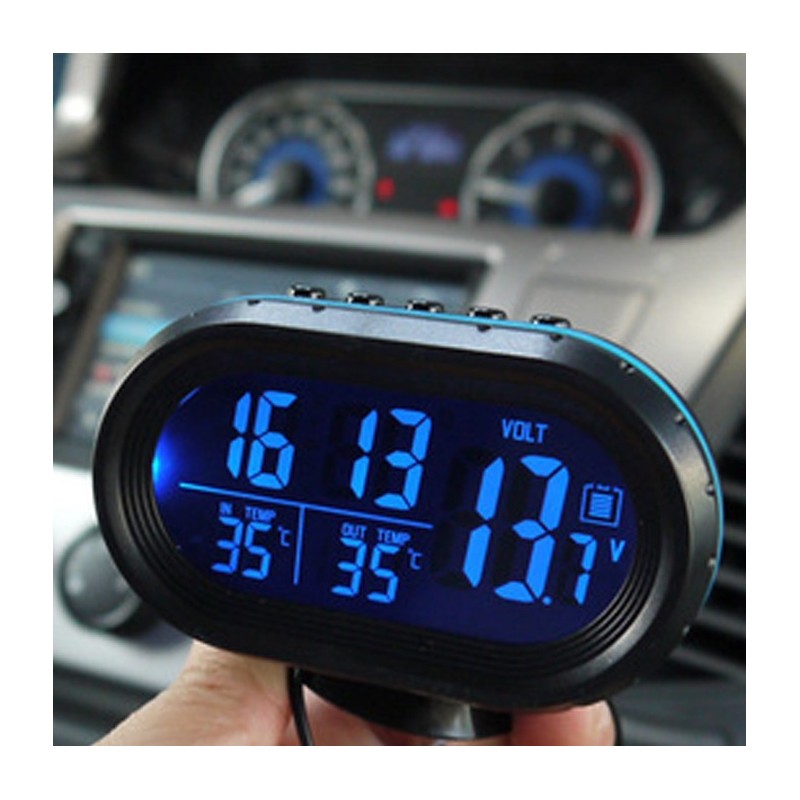  Reloj de temperatura para automóvil, universal, para tablero de  instrumentos con pantalla LCD, medidor de temperatura ajustable, termómetro  y voltímetro (color rojo azul) : Automotriz